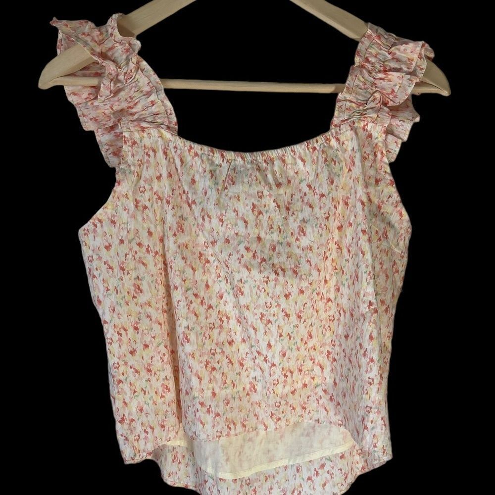 Heartloom Ruffle Strap Watercolor Print Top‎ Sz S